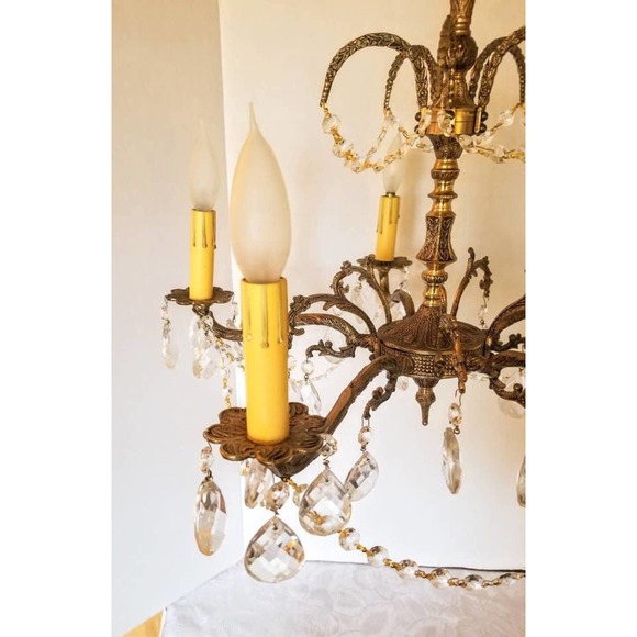 1950s Spanish Decorative Brass 5 Light Chandelier - Picture 5 of 10